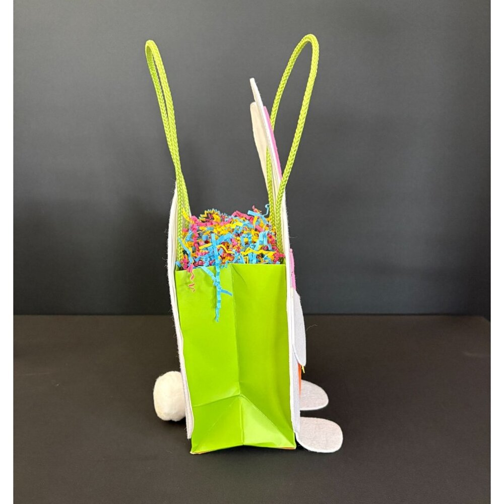 Easter Bunny Felt Gift Bag Basket Papyrus White Green Pink Carrot Egg Hunt Favor - Picture 6 of 7